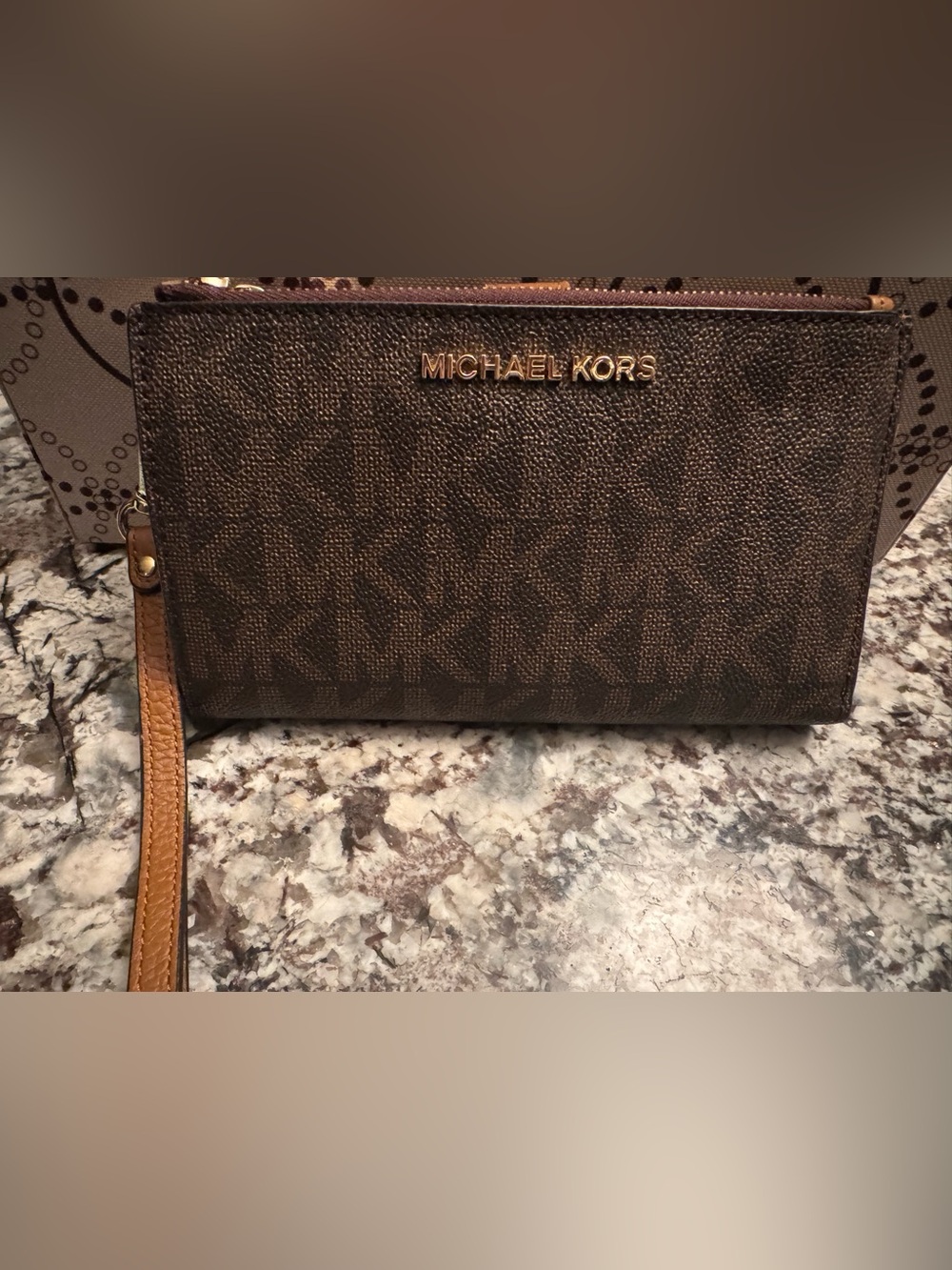 Michael Kors Brown Monogram Double Zip Wallet
